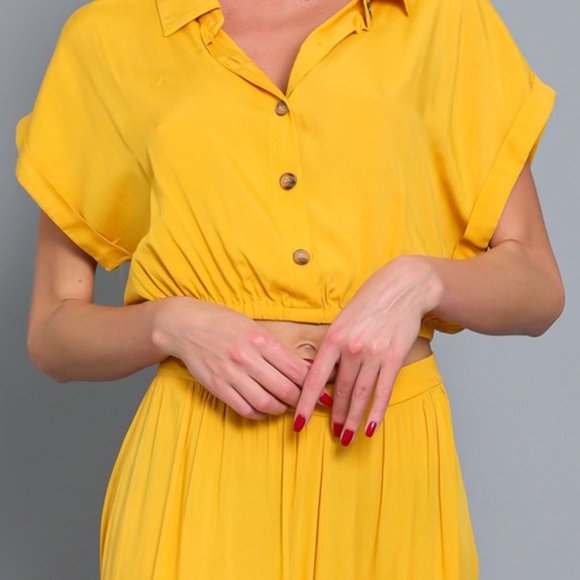 Yellow Wide Leg Pant Set with Crop Top - Picture 12 of 13